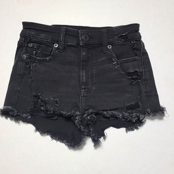 American Eagle Outfitters Pants - American Eagle Black Distressed Hi-Rise Shorts SZ 00